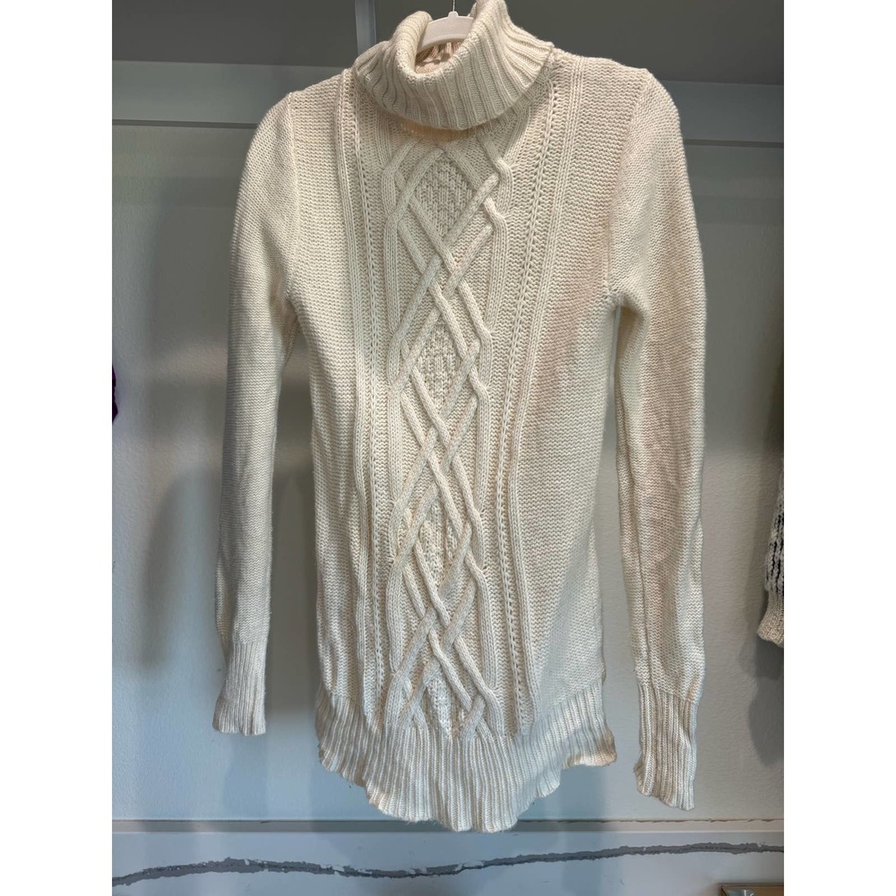 J. Crew Women's Fisherman's Cable Knit Turtleneck Sweater Cream Size Small